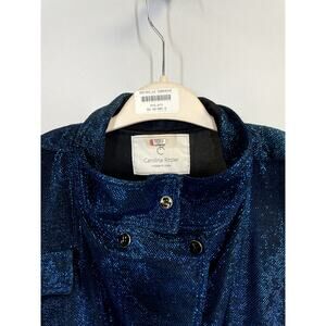 CAROLINA RITZLER Cap Sleeve Belted Metallic Jumpsuit Retro Blue Size 36 US 2